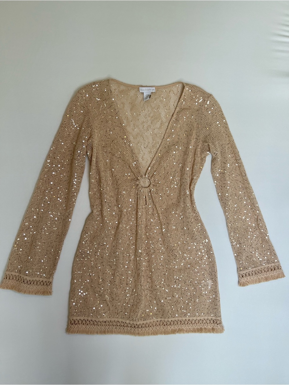 House of Harlow 1960 Beige Sequin Open Knit Top